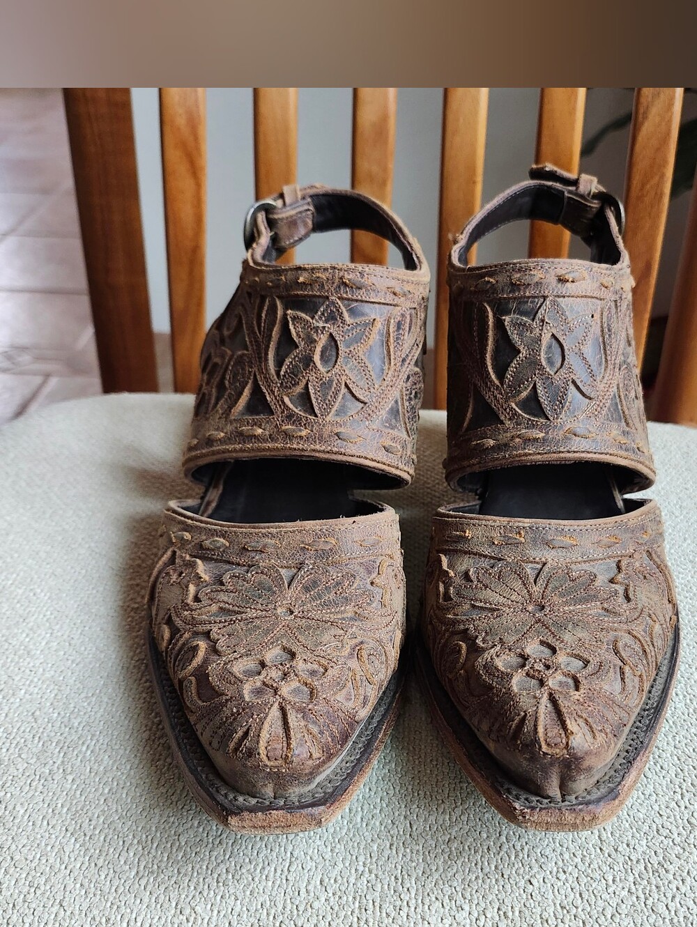 Lane Robin Distressed Leather Overlay Slingback Mules Sz 10 - Picture 5 of 10